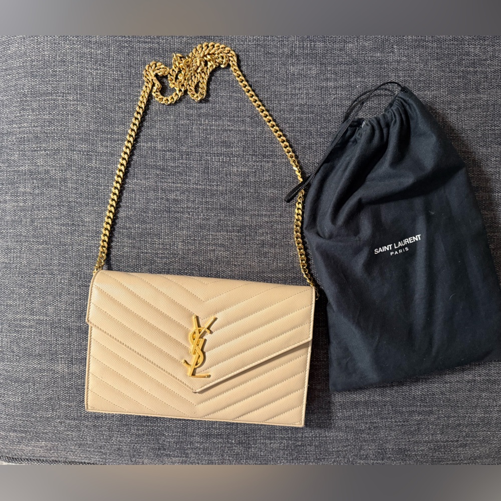 Saint Laurent Light Tan Quilted Shoulder Bag